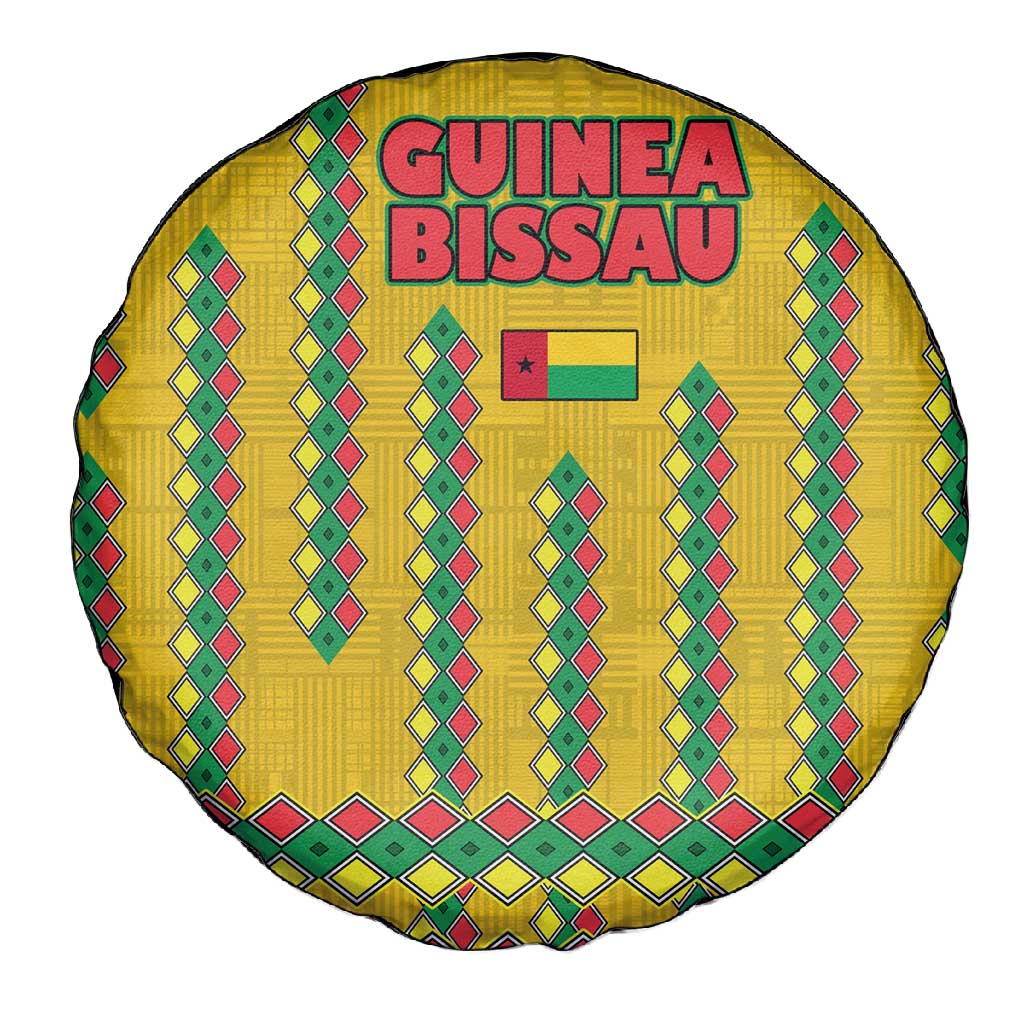 Guinea Bissau Spare Tire Cover Yellow Tribal Geometric Design and National Flag - African Pride