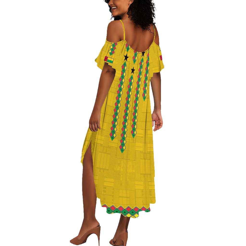 Guinea Bissau Summer Maxi Dress Yellow Tribal Geometric Design and National Flag - African Pride