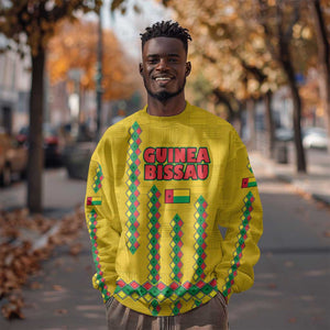 Guinea Bissau Sweatshirt Yellow Tribal Geometric Design and National Flag - African Pride