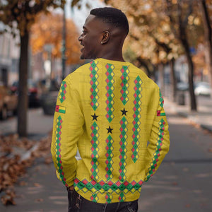 Guinea Bissau Sweatshirt Yellow Tribal Geometric Design and National Flag - African Pride