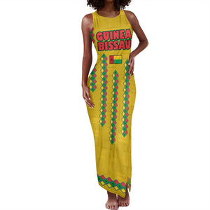 Guinea Bissau Tank Maxi Dress Yellow Tribal Geometric Design and National Flag - African Pride