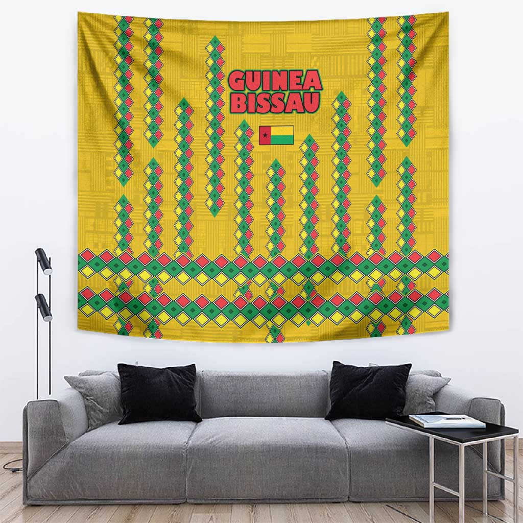 Guinea Bissau Tapestry Yellow Tribal Geometric Design and National Flag - African Pride