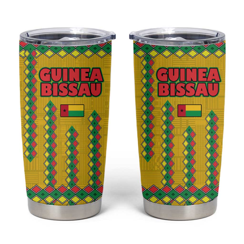 Guinea Bissau Tumbler Cup Yellow Tribal Geometric Design and National Flag - African Pride