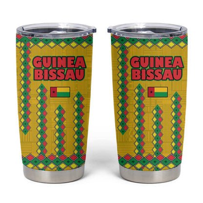Guinea Bissau Tumbler Cup Yellow Tribal Geometric Design and National Flag - African Pride