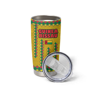 Guinea Bissau Tumbler Cup Yellow Tribal Geometric Design and National Flag - African Pride