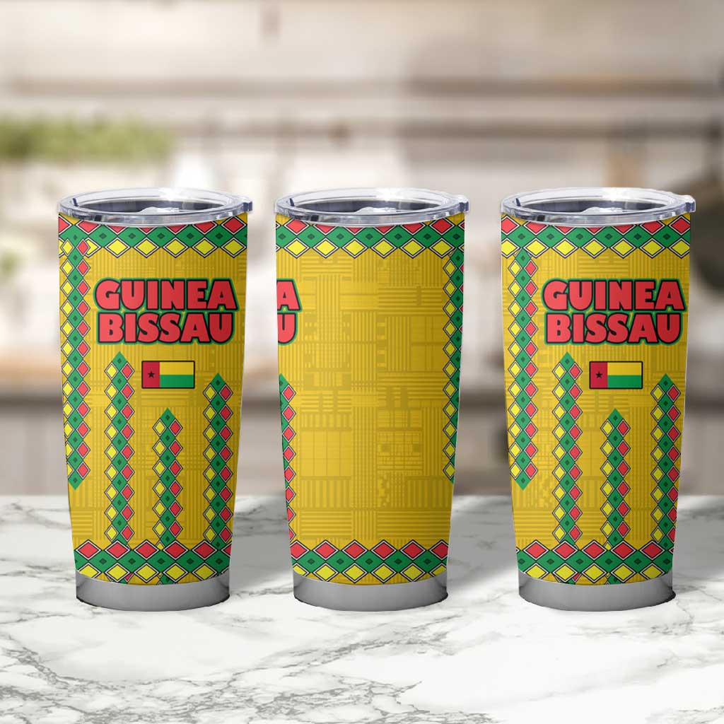 Guinea Bissau Tumbler Cup Yellow Tribal Geometric Design and National Flag - African Pride