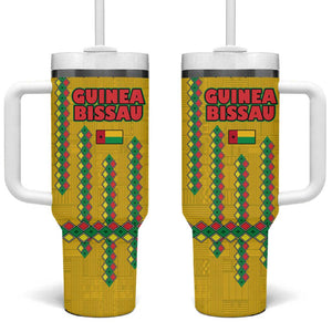 Guinea Bissau Tumbler With Handle Yellow Tribal Geometric Design and National Flag - African Pride