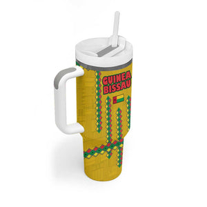 Guinea Bissau Tumbler With Handle Yellow Tribal Geometric Design and National Flag - African Pride