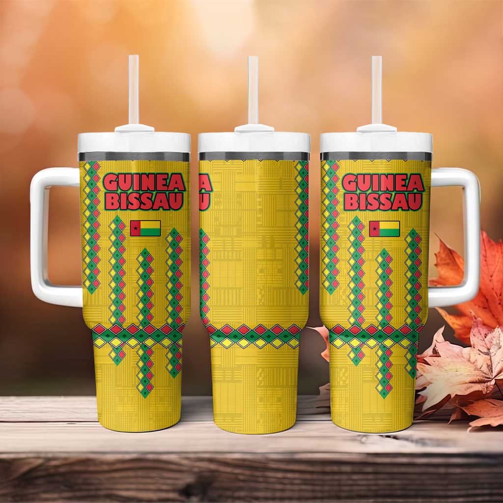 Guinea Bissau Tumbler With Handle Yellow Tribal Geometric Design and National Flag - African Pride