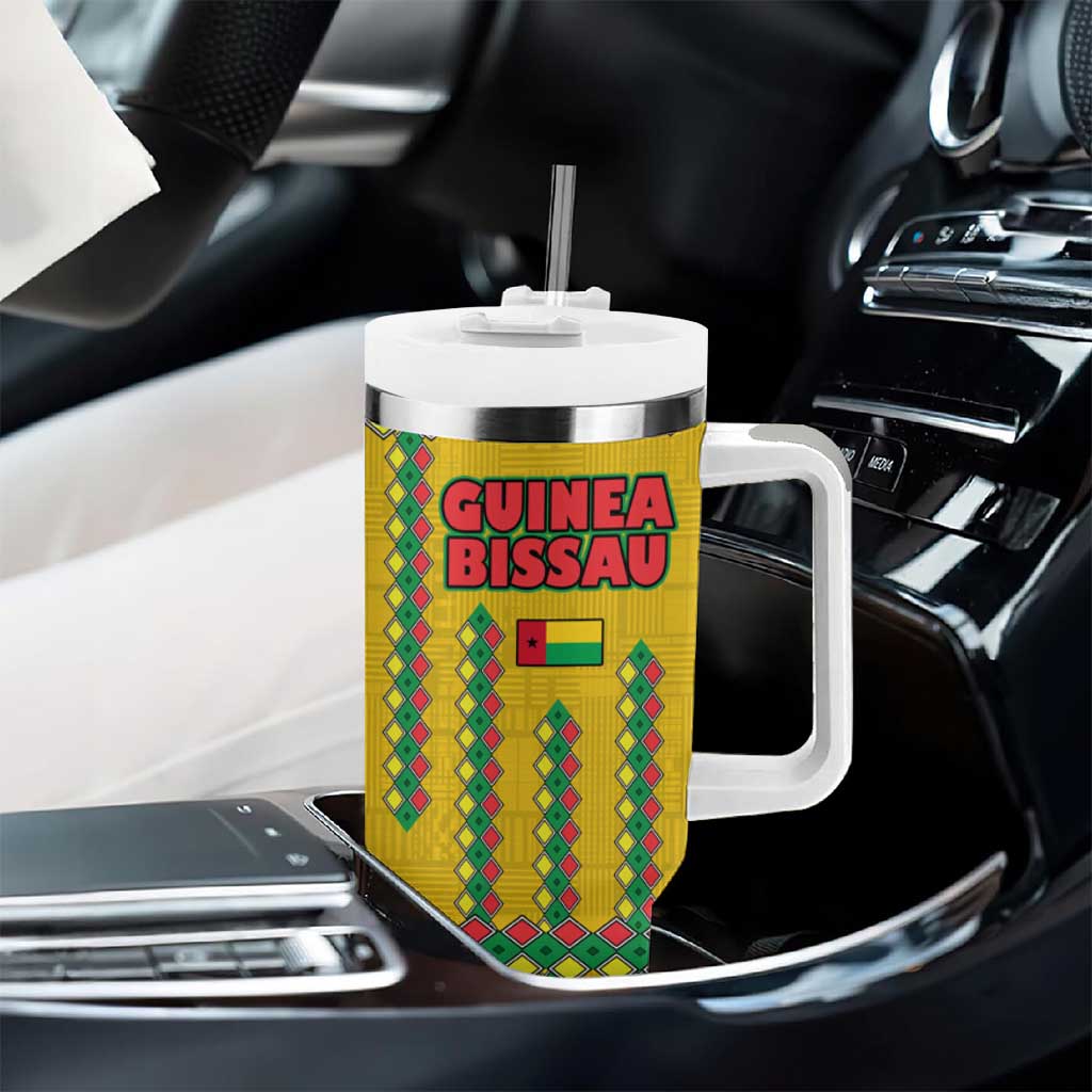 Guinea Bissau Tumbler With Handle Yellow Tribal Geometric Design and National Flag - African Pride
