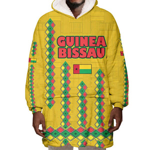 Guinea Bissau Wearable Blanket Hoodie Yellow Tribal Geometric Design and National Flag - African Pride