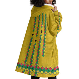 Guinea Bissau Wearable Blanket Hoodie Yellow Tribal Geometric Design and National Flag - African Pride