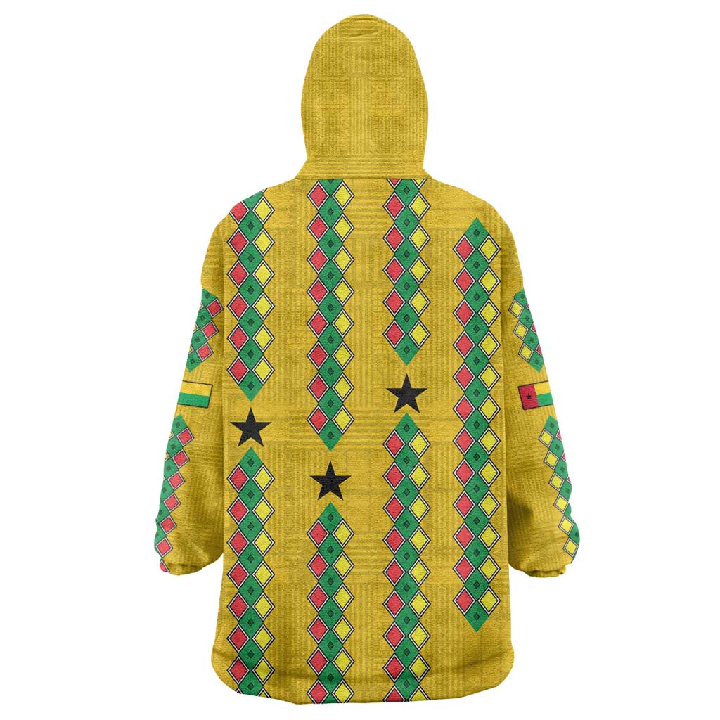 Guinea Bissau Wearable Blanket Hoodie Yellow Tribal Geometric Design and National Flag - African Pride