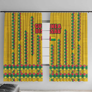 Guinea Bissau Window Curtain Yellow Tribal Geometric Design and National Flag - African Pride
