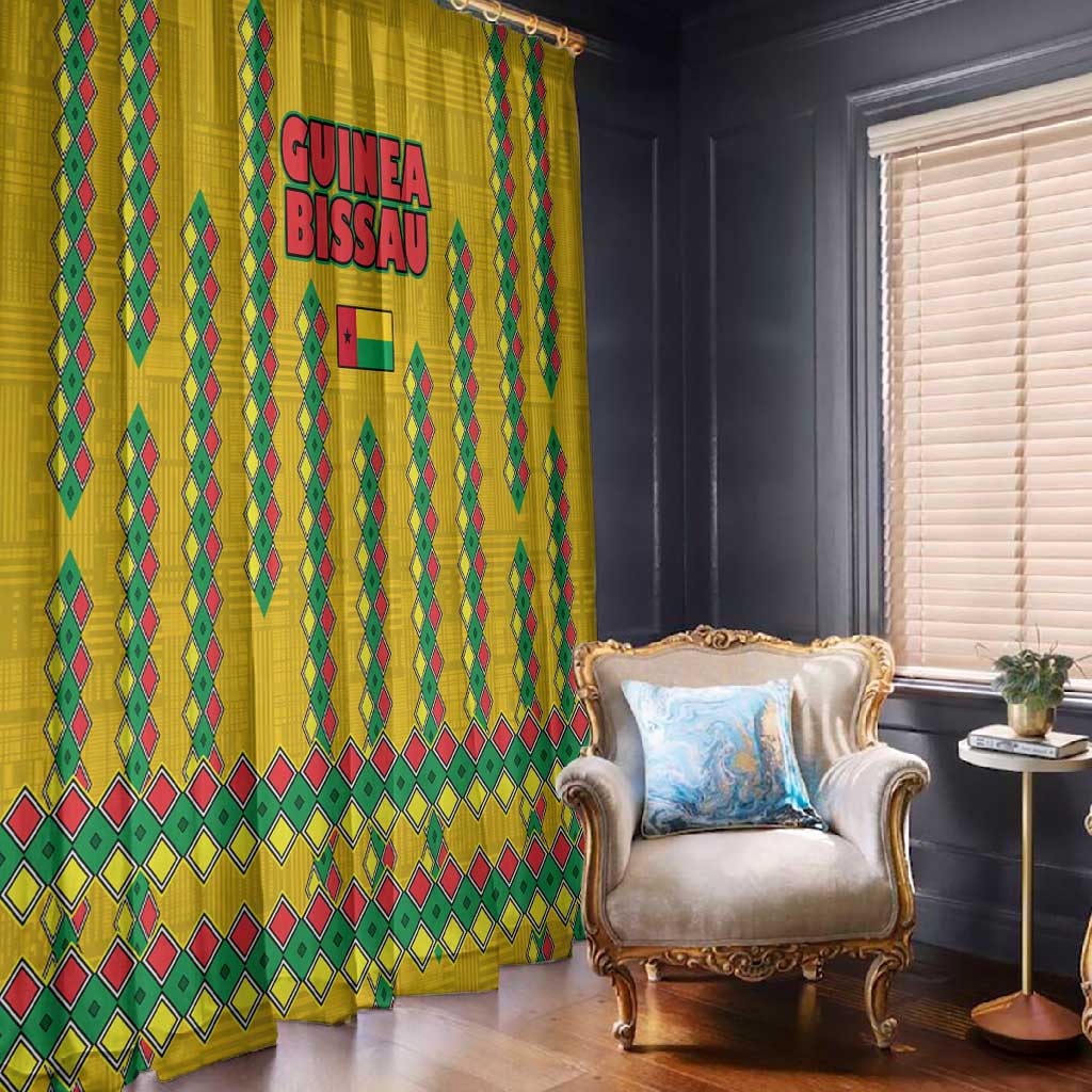 Guinea Bissau Window Curtain Yellow Tribal Geometric Design and National Flag - African Pride