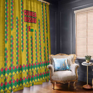 Guinea Bissau Window Curtain Yellow Tribal Geometric Design and National Flag - African Pride