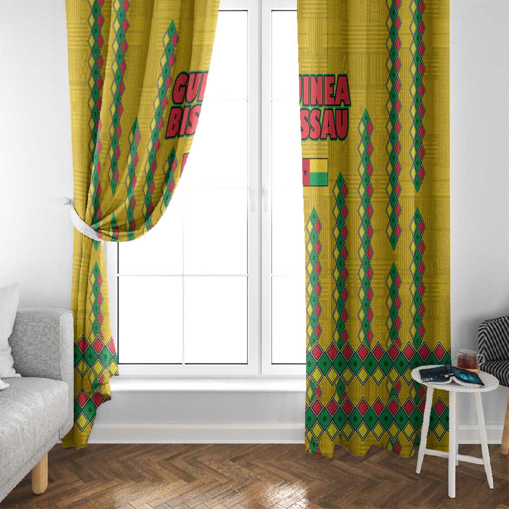 Guinea Bissau Window Curtain Yellow Tribal Geometric Design and National Flag - African Pride