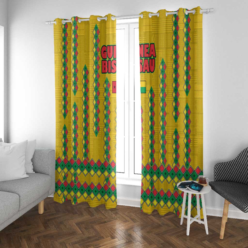 Guinea Bissau Window Curtain Yellow Tribal Geometric Design and National Flag - African Pride