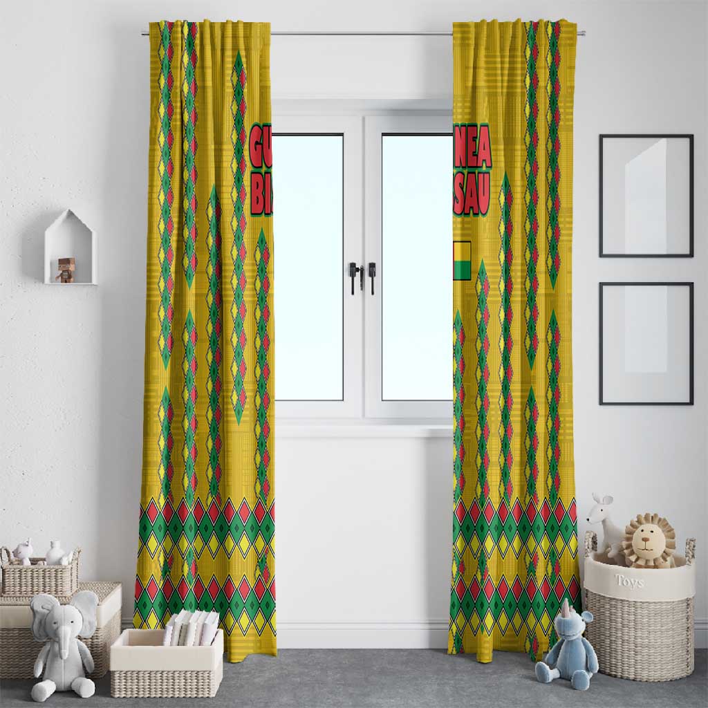 Guinea Bissau Window Curtain Yellow Tribal Geometric Design and National Flag - African Pride
