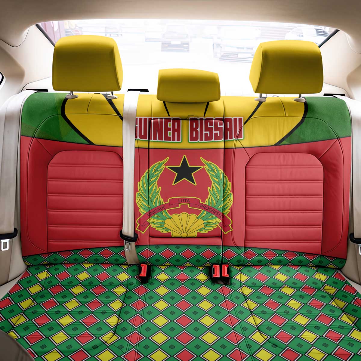 Guinea Bissau Back Car Seat Cover Red Yellow Green Geometric - African Pride