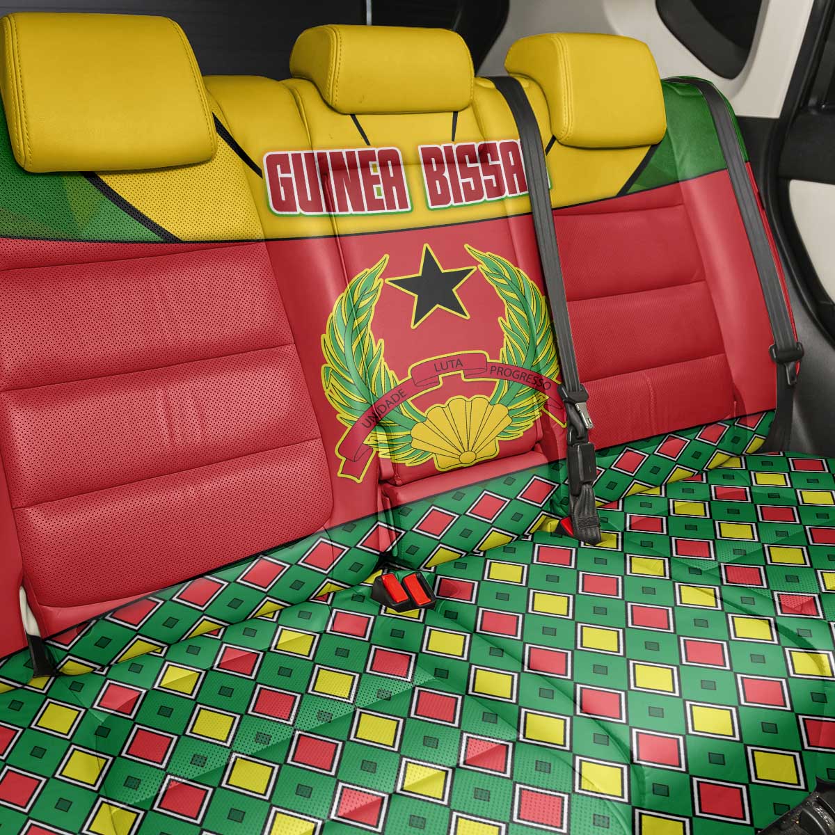 Guinea Bissau Back Car Seat Cover Red Yellow Green Geometric - African Pride