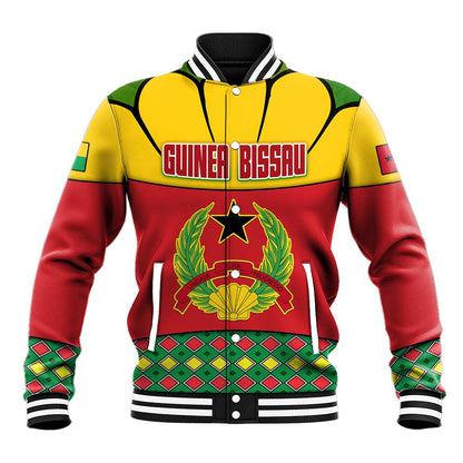 Guinea Bissau Baseball Jacket Red Yellow Green Geometric - African Pride