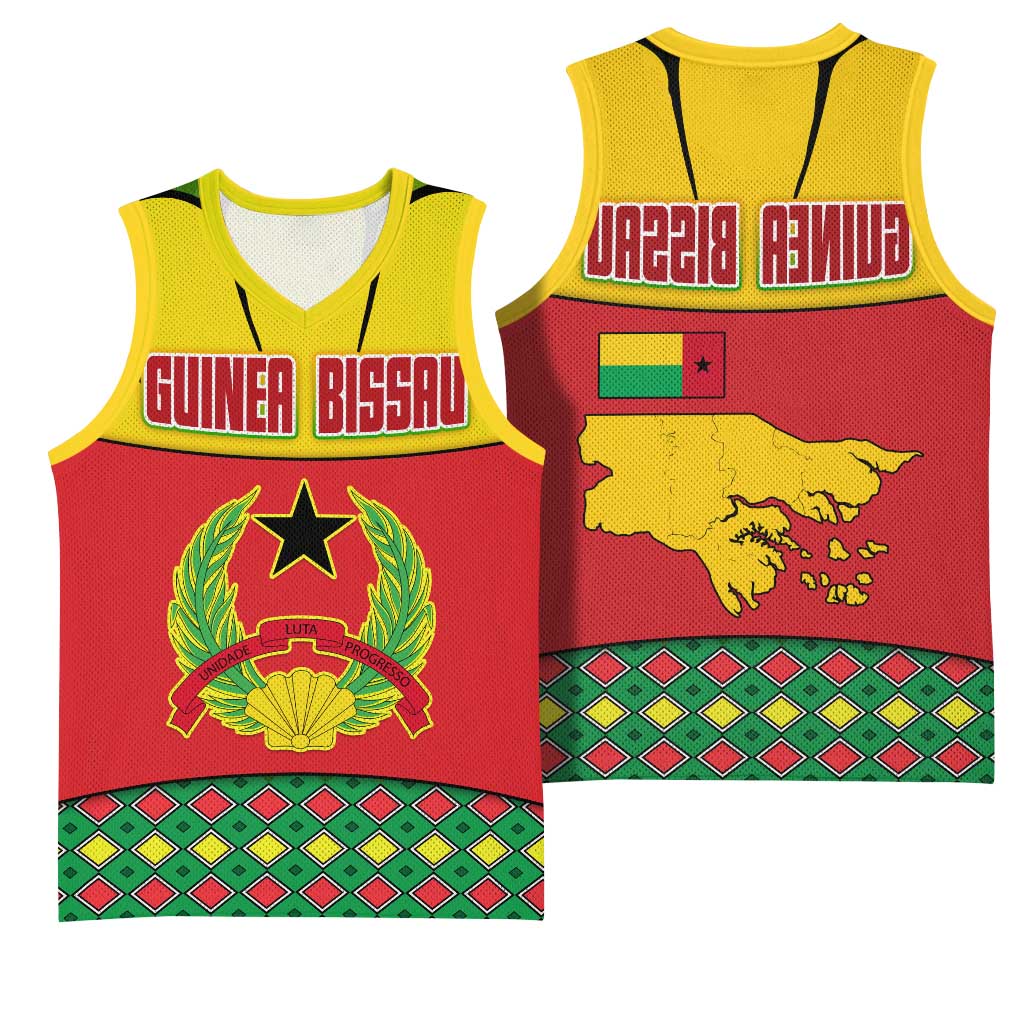 Guinea Bissau Basketball Jersey Red Yellow Green Geometric - African Pride