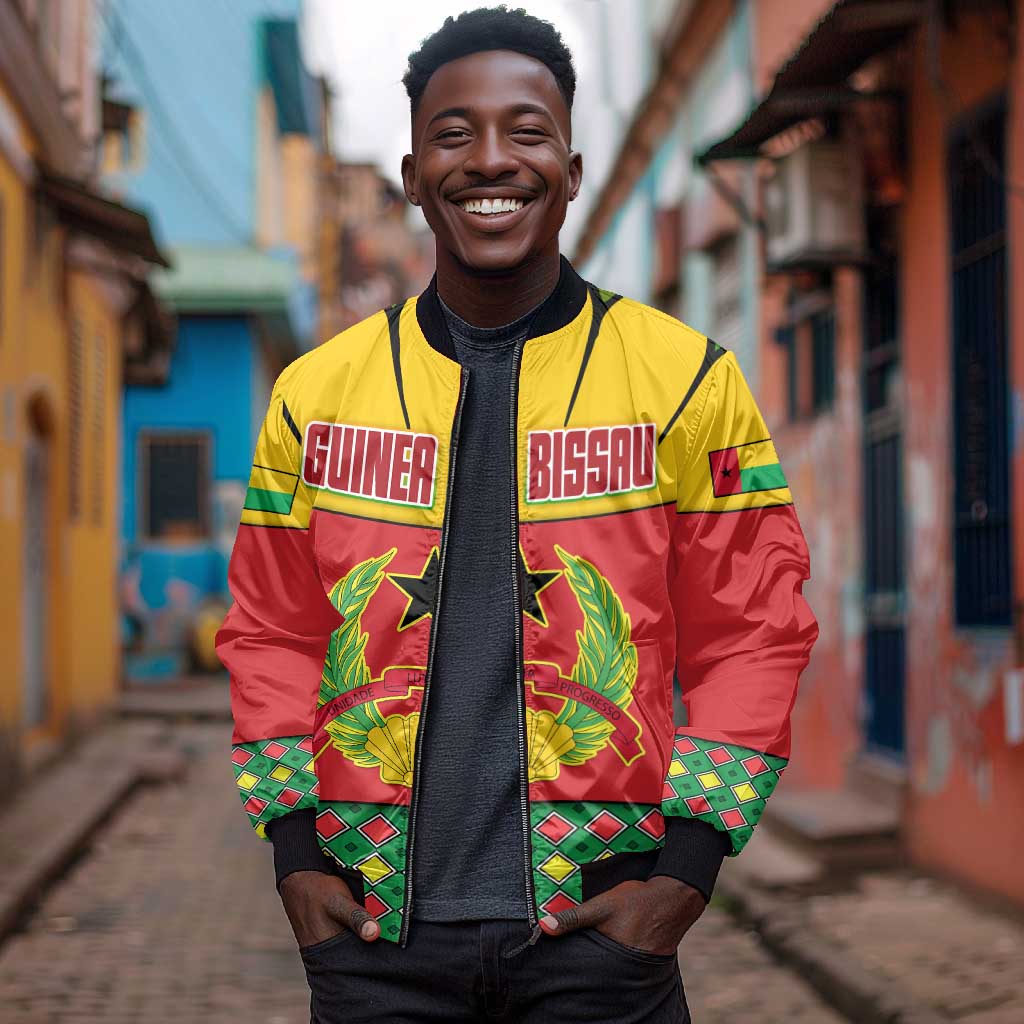 Guinea Bissau Bomber Jacket Red Yellow Green Geometric - African Pride