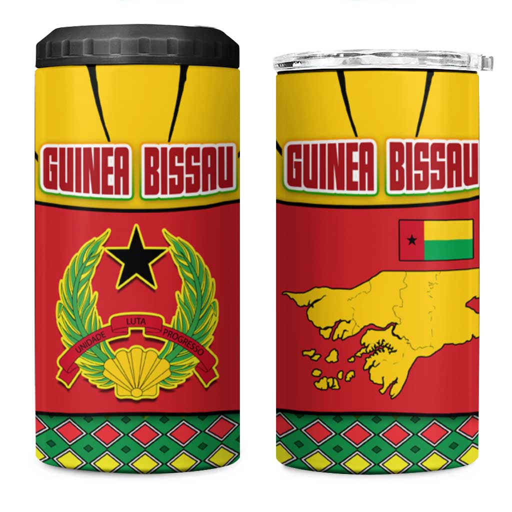 Guinea Bissau 4 in 1 Can Cooler Tumbler Red Yellow Green Geometric - African Pride