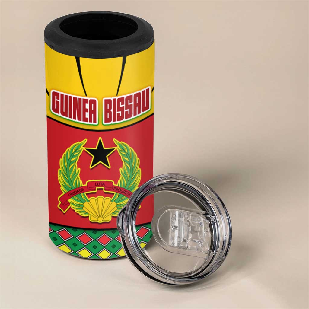 Guinea Bissau 4 in 1 Can Cooler Tumbler Red Yellow Green Geometric - African Pride