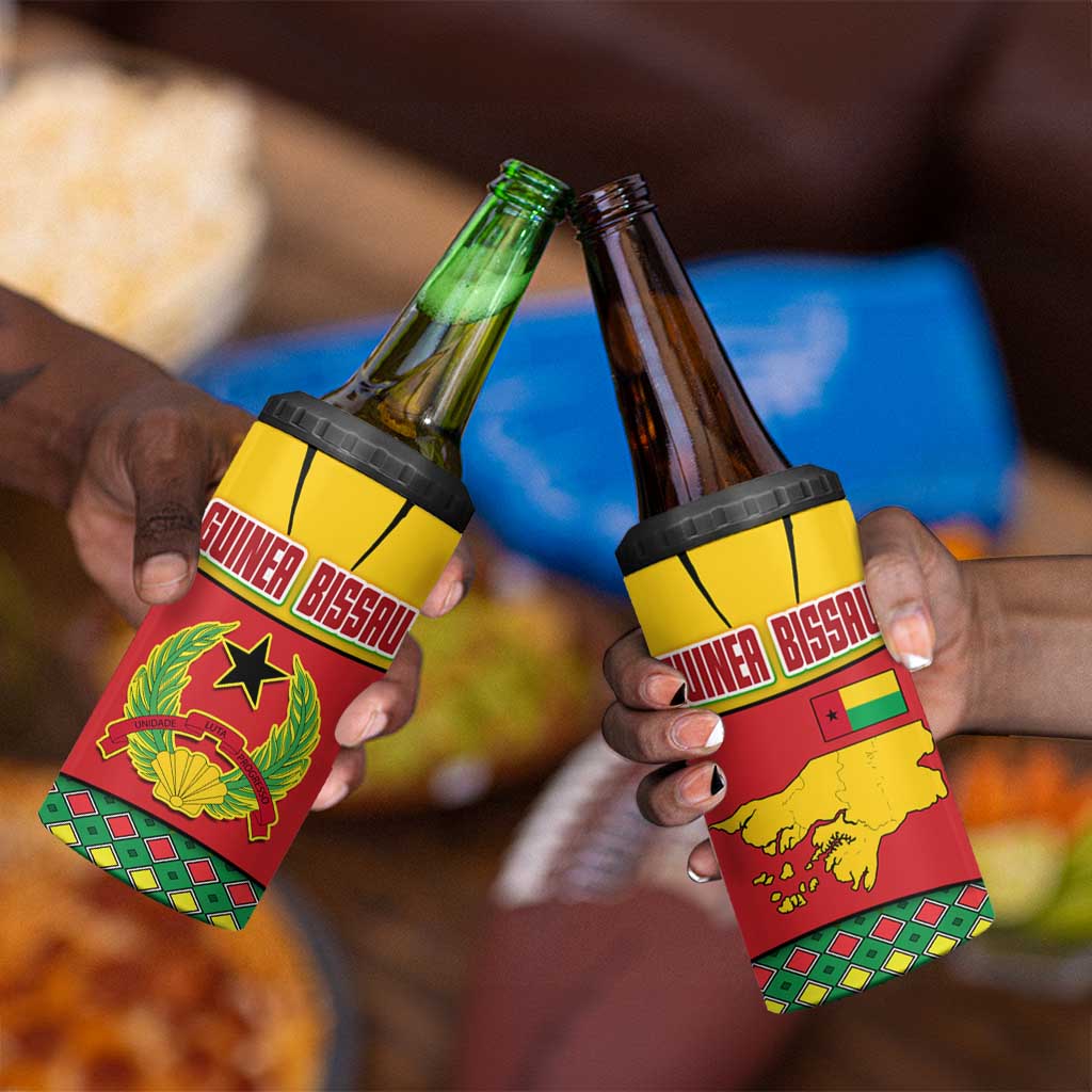 Guinea Bissau 4 in 1 Can Cooler Tumbler Red Yellow Green Geometric - African Pride