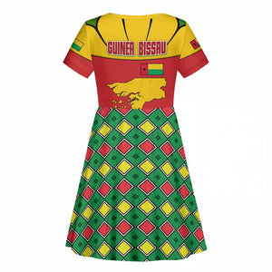 Guinea Bissau Kid Short Sleeve Dress Red Yellow Green Geometric - African Pride