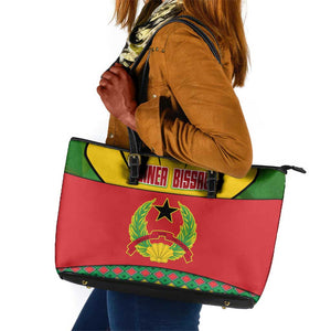 Guinea Bissau Leather Tote Bag Red Yellow Green Geometric - African Pride