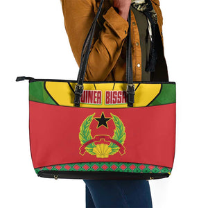 Guinea Bissau Leather Tote Bag Red Yellow Green Geometric - African Pride