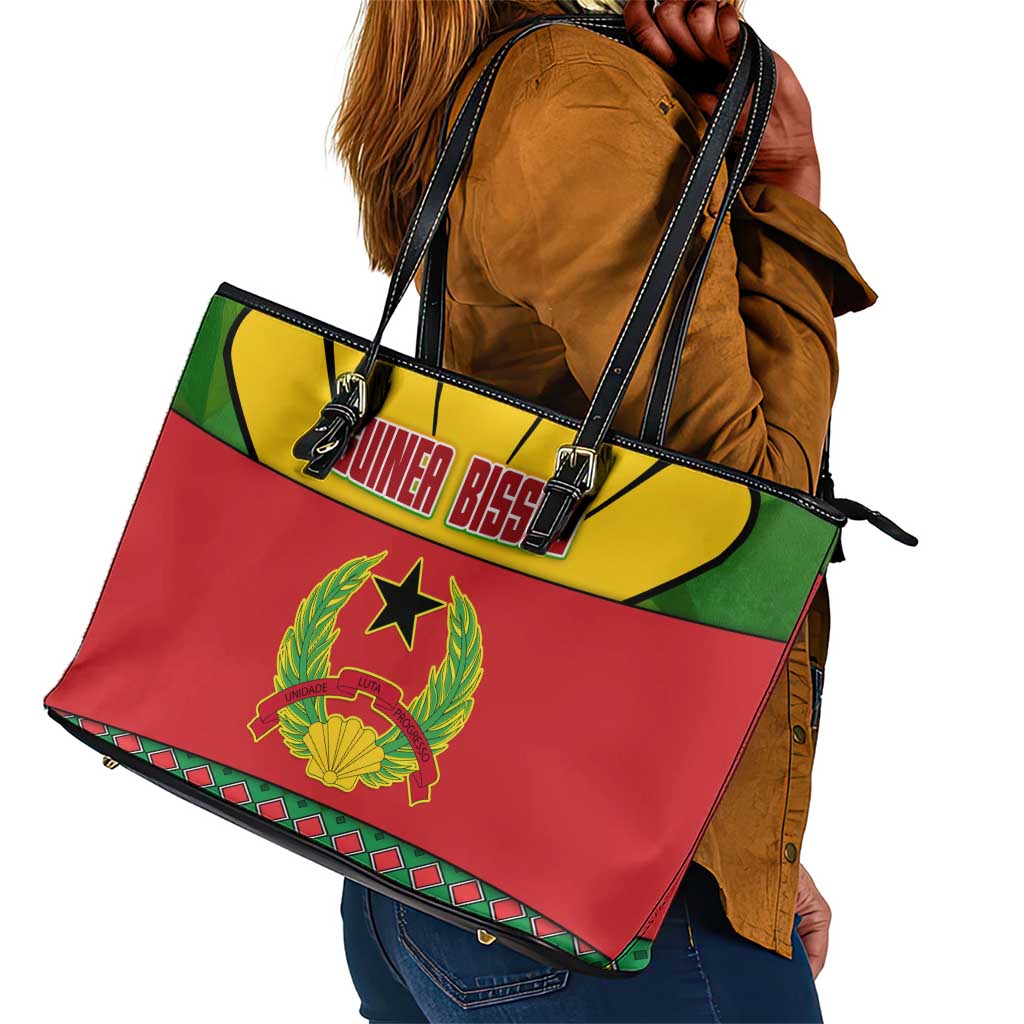 Guinea Bissau Leather Tote Bag Red Yellow Green Geometric - African Pride