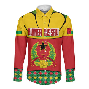 Guinea Bissau Long Sleeve Button Shirt Red Yellow Green Geometric - African Pride