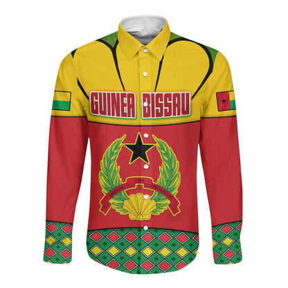 Guinea Bissau Long Sleeve Button Shirt Red Yellow Green Geometric - African Pride