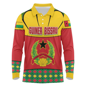 Guinea Bissau Long Sleeve Polo Shirt Red Yellow Green Geometric - African Pride