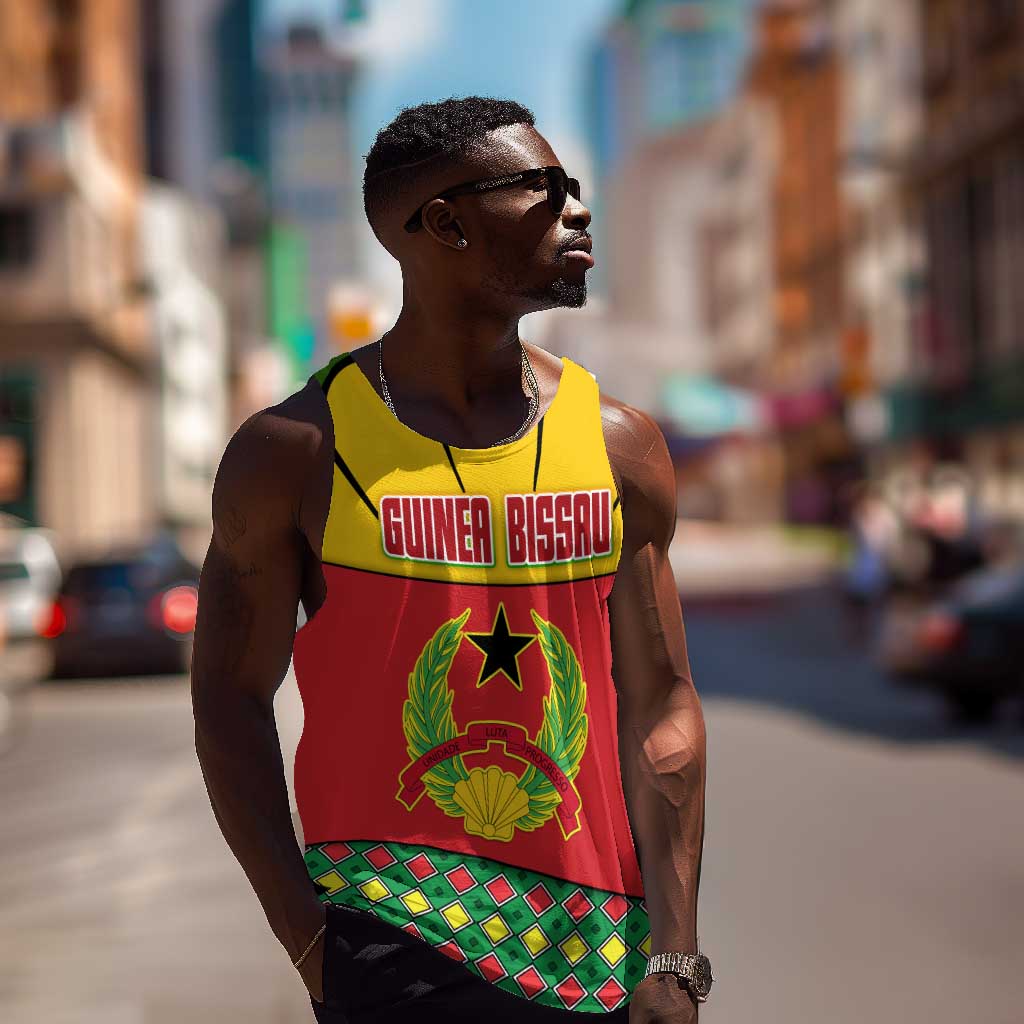 Guinea Bissau Men Tank Top Red Yellow Green Geometric - African Pride