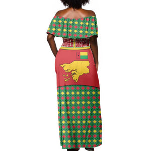 Guinea Bissau Off Shoulder Maxi Dress Red Yellow Green Geometric - African Pride
