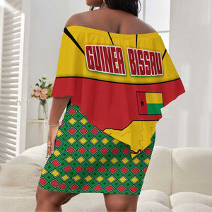 Guinea Bissau Off Shoulder Short Dress Red Yellow Green Geometric - African Pride