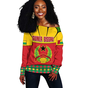 Guinea Bissau Off Shoulder Sweater Red Yellow Green Geometric - African Pride