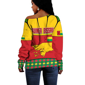 Guinea Bissau Off Shoulder Sweater Red Yellow Green Geometric - African Pride