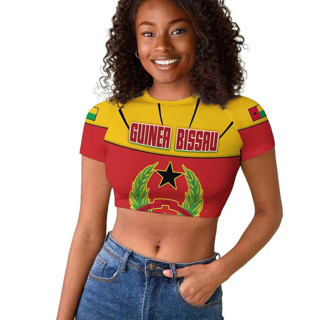 Guinea Bissau Raglan Cropped T shirt Red Yellow Green Geometric - African Pride
