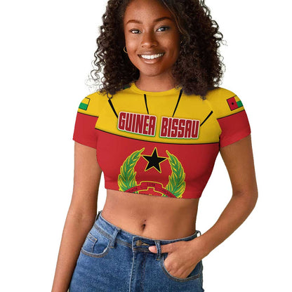 Guinea Bissau Raglan Cropped T shirt Red Yellow Green Geometric - African Pride