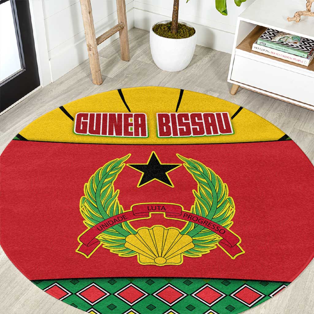 Guinea Bissau Round Carpet Red Yellow Green Geometric - African Pride