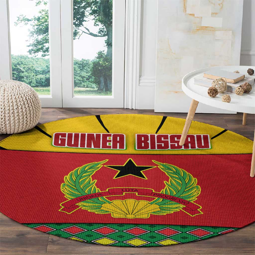 Guinea Bissau Round Carpet Red Yellow Green Geometric - African Pride