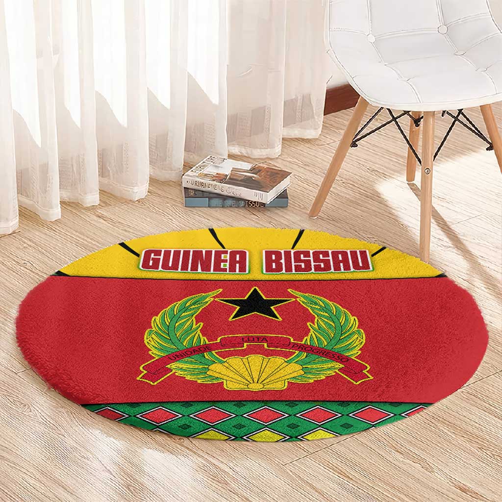 Guinea Bissau Round Carpet Red Yellow Green Geometric - African Pride
