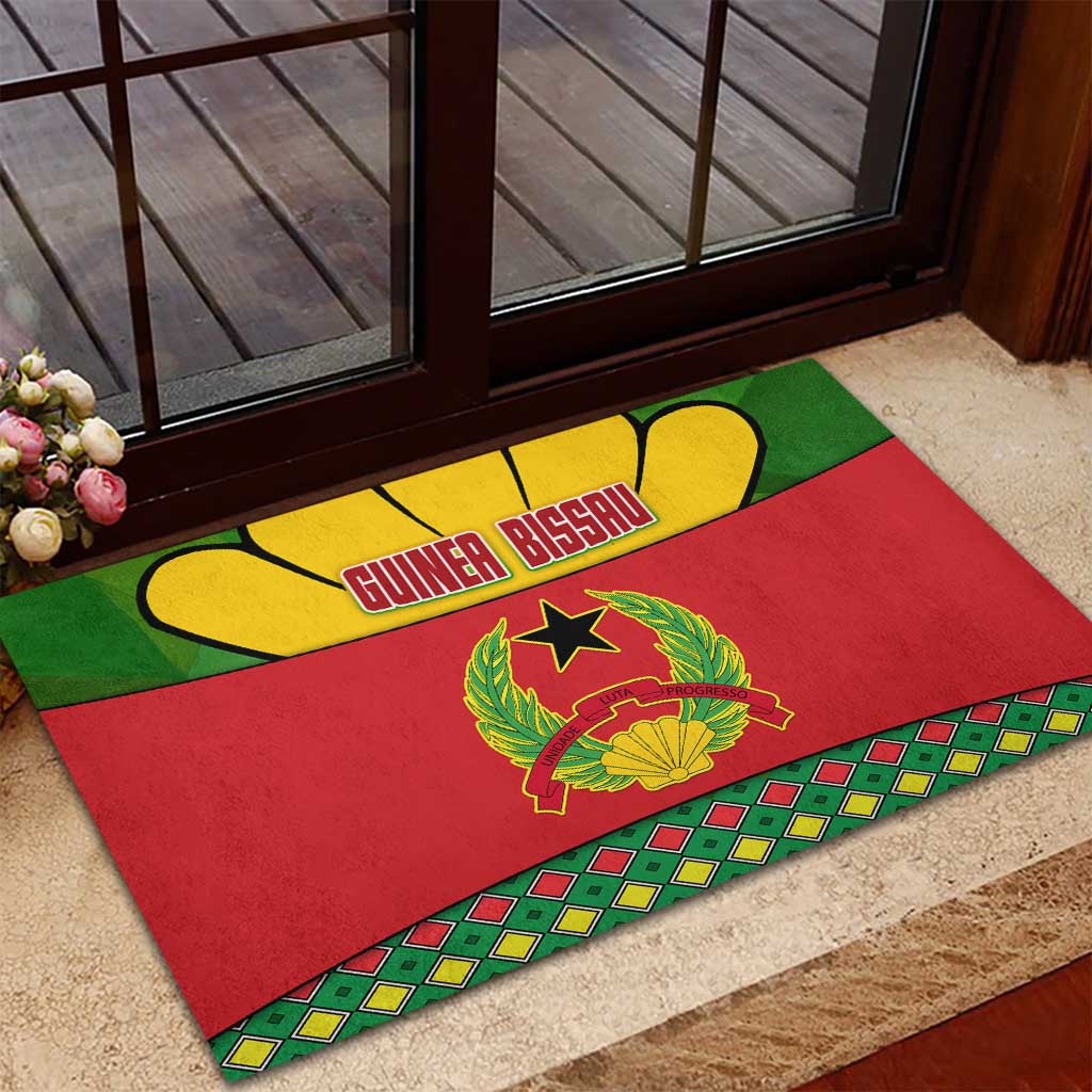 Guinea Bissau Rubber Doormat Red Yellow Green Geometric - African Pride