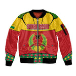 Guinea Bissau Sleeve Zip Bomber Jacket Red Yellow Green Geometric - African Pride